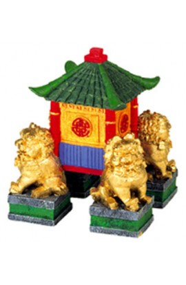 Resin Ornament - Garden Pagoda With Fu Dogs
