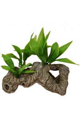 Resin Ornament - Rock Tunnels With Silk Plants - a